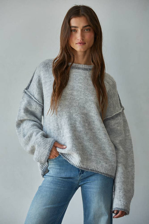 Crewneck Rolled Edge Pullover Sweater