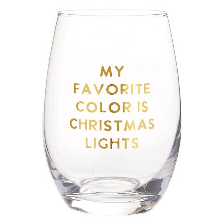 My Favorite Color is Christmas Lights Stemless Wine Glass