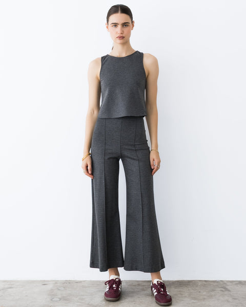 Ponte Knit Cropped Wide Leg Pant