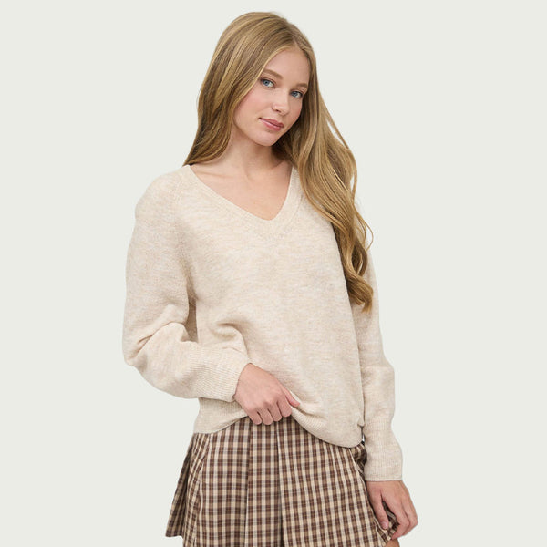 V Neck Long Sleeve Knit Pullover Sweater