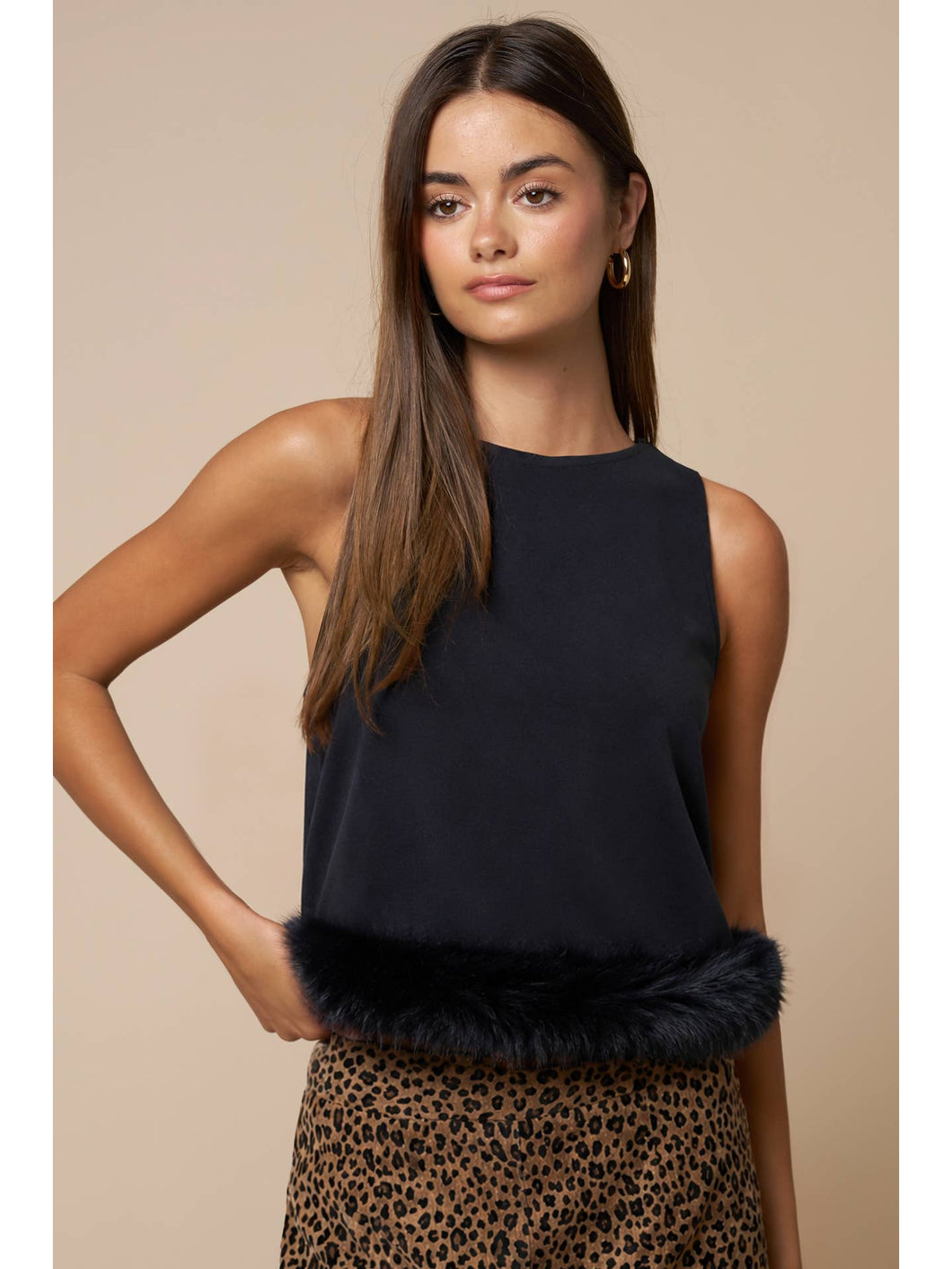 Feather Trim Sleeveless Top