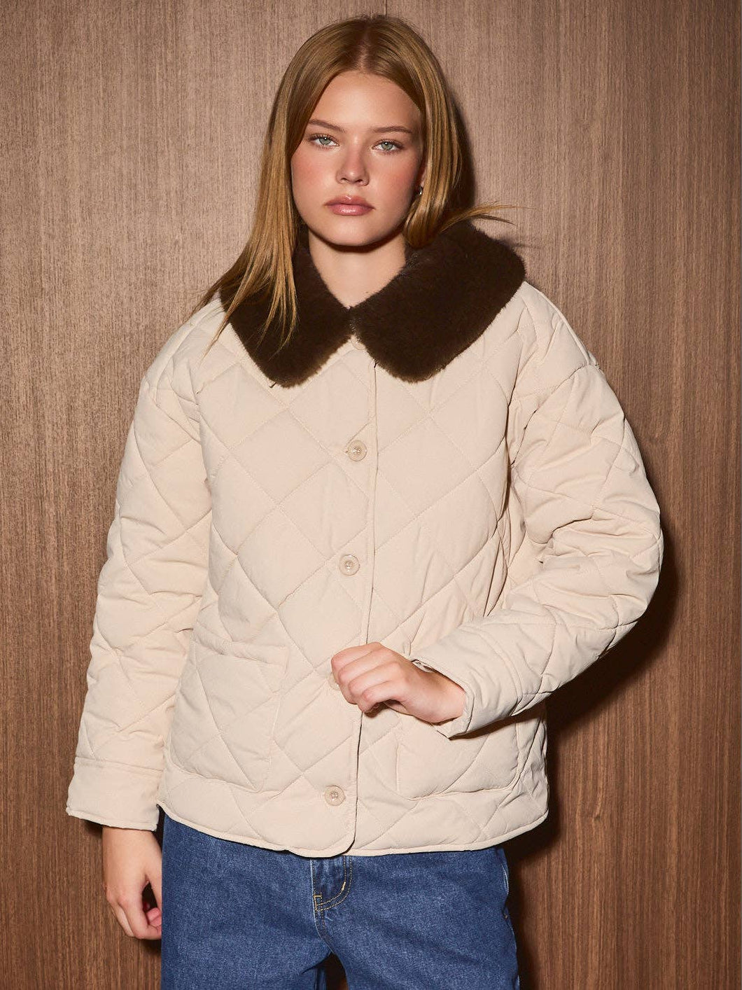 Quilted Jacket with Detachable Fur
