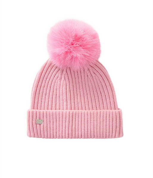 Amalie Knit Hat with Pom-Pink Treat