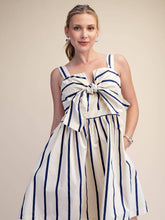 V-Neck Tie Front Stripe Mini Dress