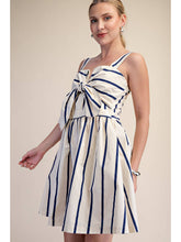 V-Neck Tie Front Stripe Mini Dress