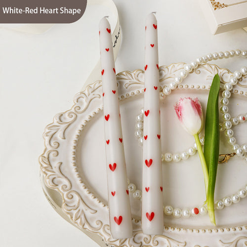 White-Red Heart Smokeless Pillar Candle 2pc