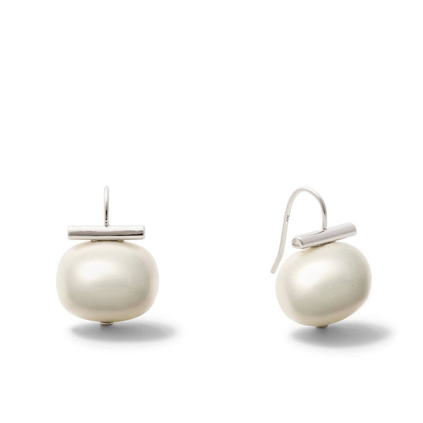 Pebble Pearl Large Statement Sterling Silver Earring