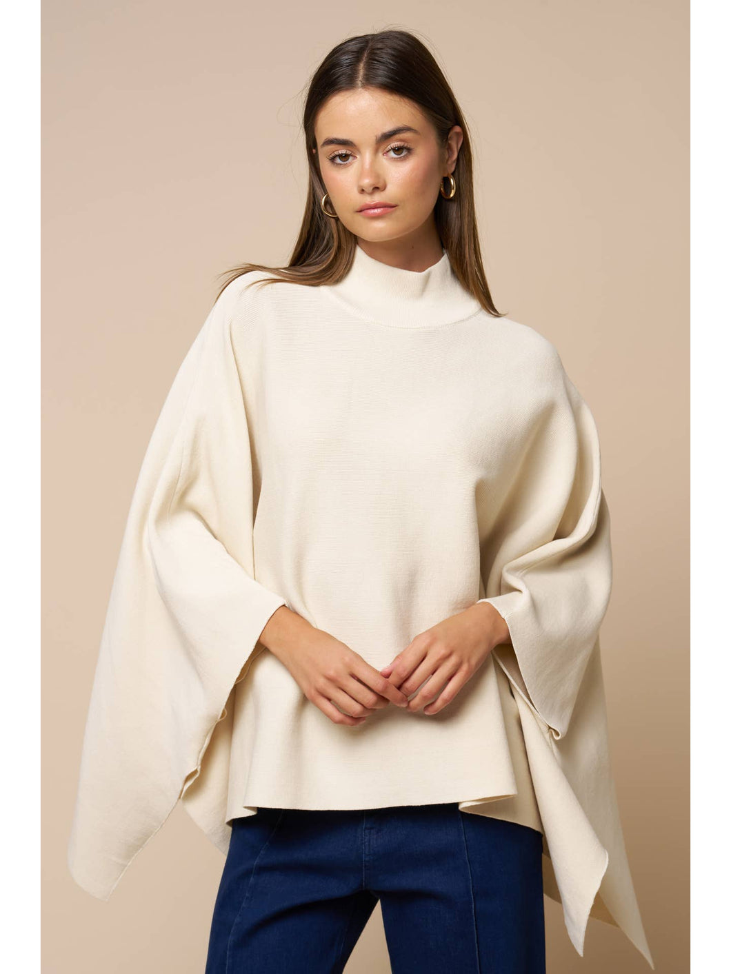 Mock Neck Poncho Sweater