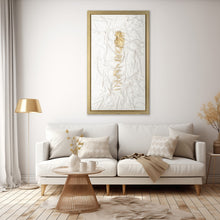 Hand Painted Textured Acrylic Art 35x59, White/Gold