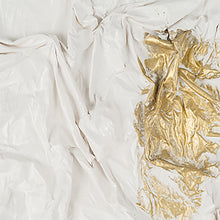 Hand Painted Textured Acrylic Art 35x59, White/Gold