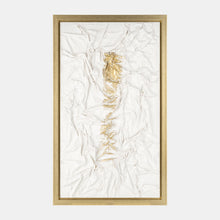Hand Painted Textured Acrylic Art 35x59, White/Gold