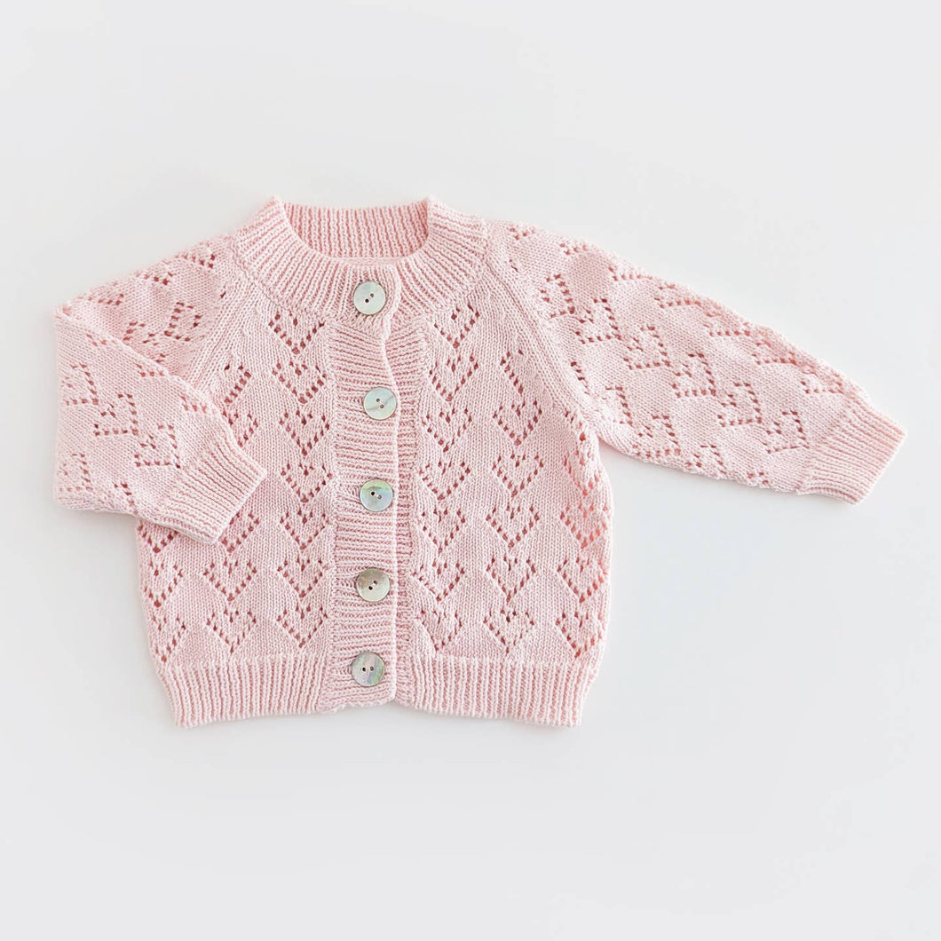 Heart Lace Blush Valentine Cardigan 12-18M