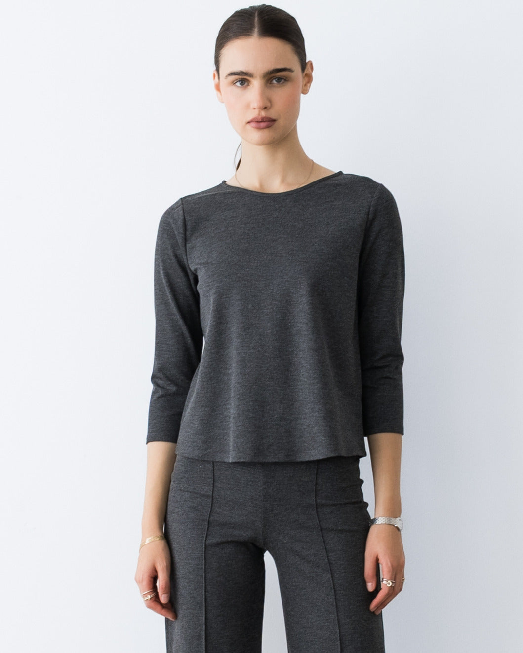 Ponte Knit 3/4 Sleeve Extended Top