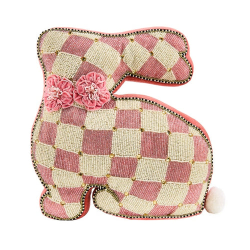 Pink Beaded Bunny Shaped Throw Pillow