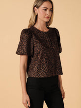 Round Neck Half Puff Sleeve Button Up Top