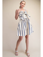 V-Neck Tie Front Stripe Mini Dress