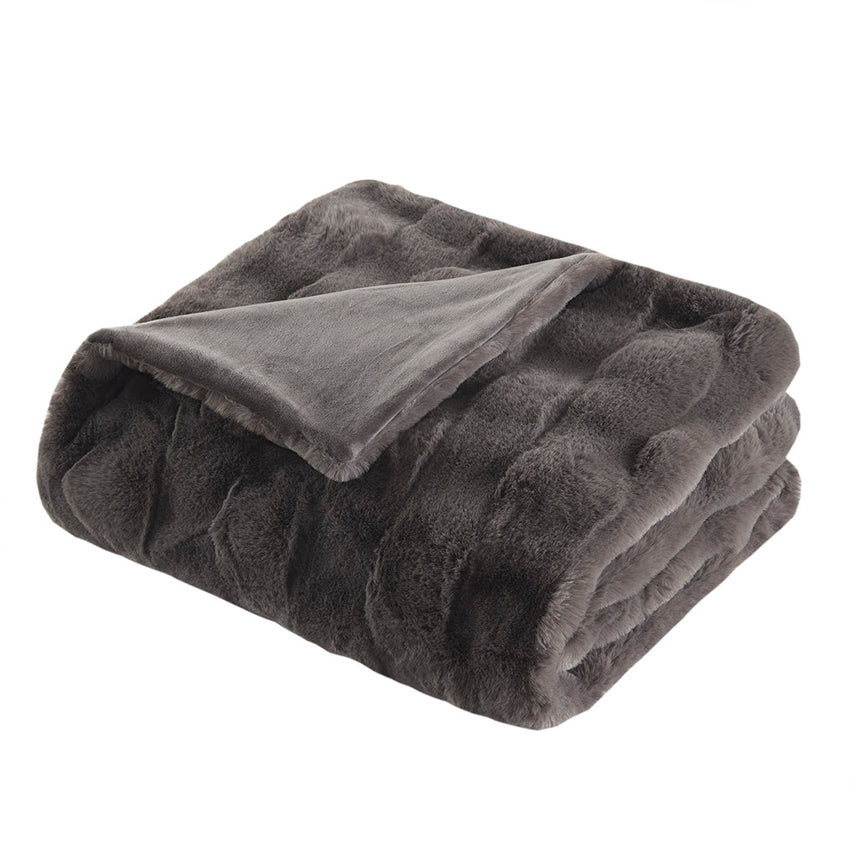 Gray Faux Fur Velvet Throw 50x60