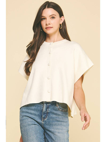 Button Down Cap Sleeve Sweater