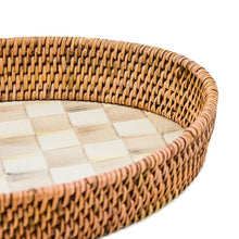 Mocha Check Enamel and Rattan Large Tray