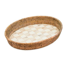 Mocha Check Enamel and Rattan Large Tray