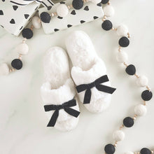 Ivory Plush Velvet Bow Slipper