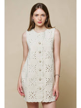 Pattern Embroidery Button Down Mini Shift Dress