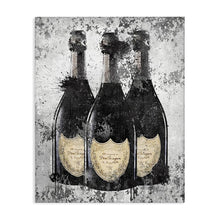 Champagne Bottles Grey Gold Ink Illustration 24x30