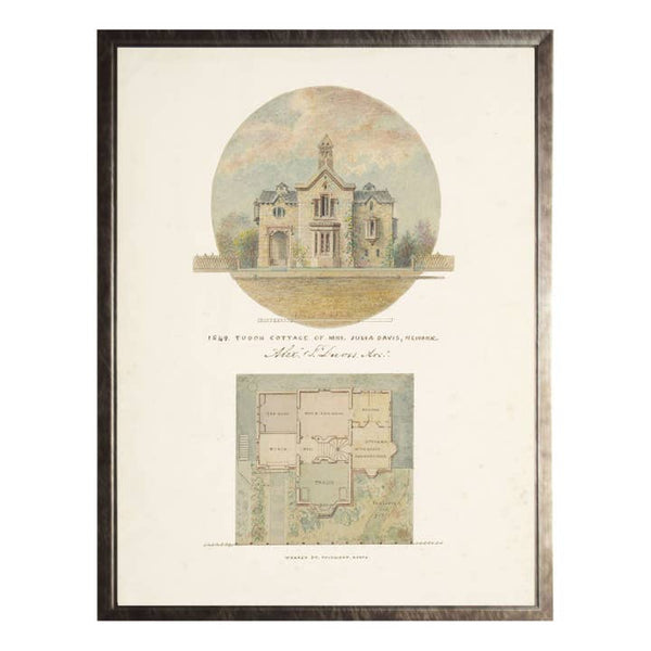 Vintage House Plans A On a Dristressed Background 8x10