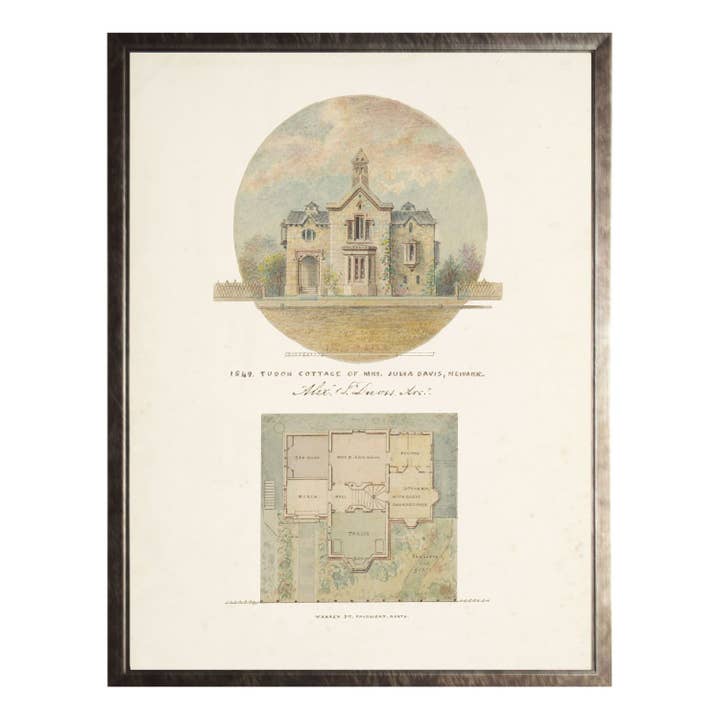 Vintage House Plans A On a Dristressed Background 8x10