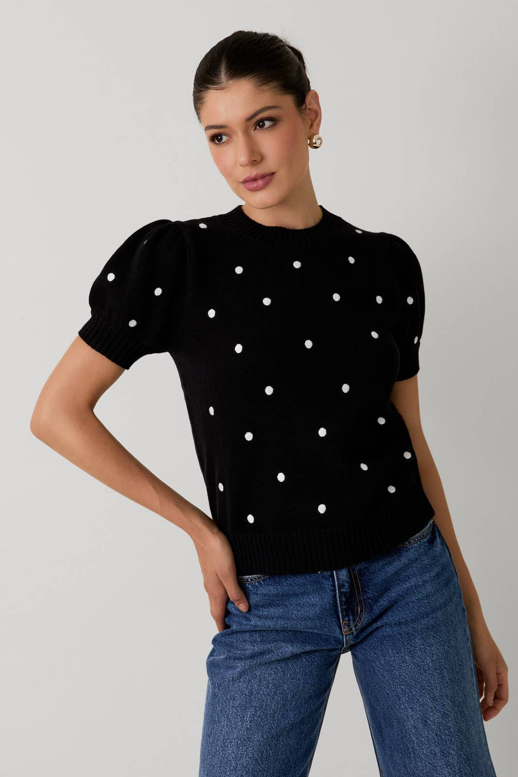 Polka Dot Short Sleeve Sweater