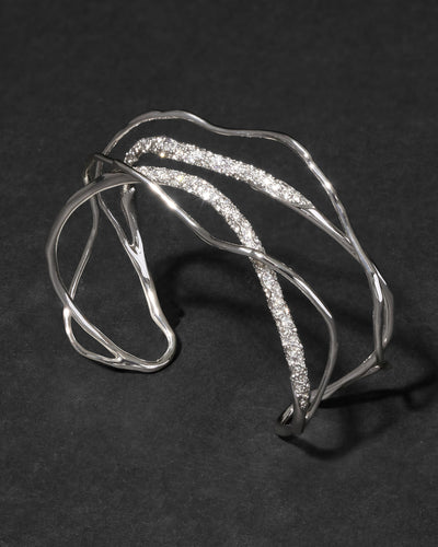 Solanales Silver Crystal Intertwined Cuff Bracelet
