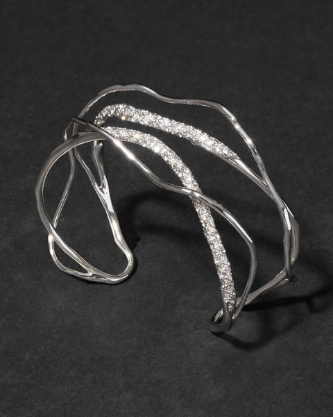 Solanales Silver Crystal Intertwined Cuff Bracelet