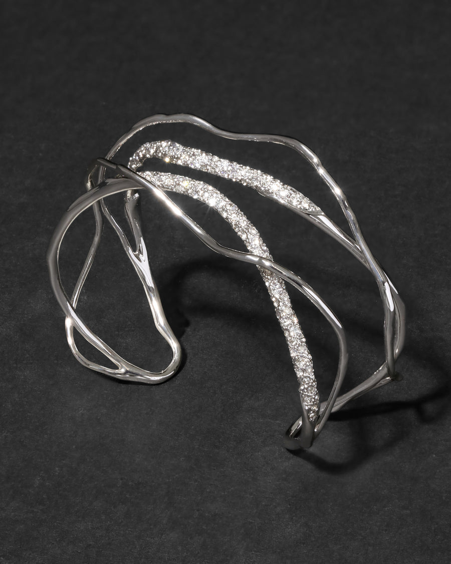 Solanales Silver Crystal Intertwined Cuff Bracelet