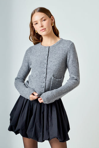 Crewneck Buttoned Long Sleeve Cardigan