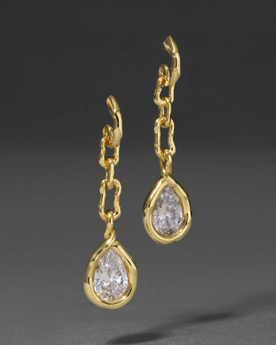 Asterales Gold Link Pear CZ Drop Earring
