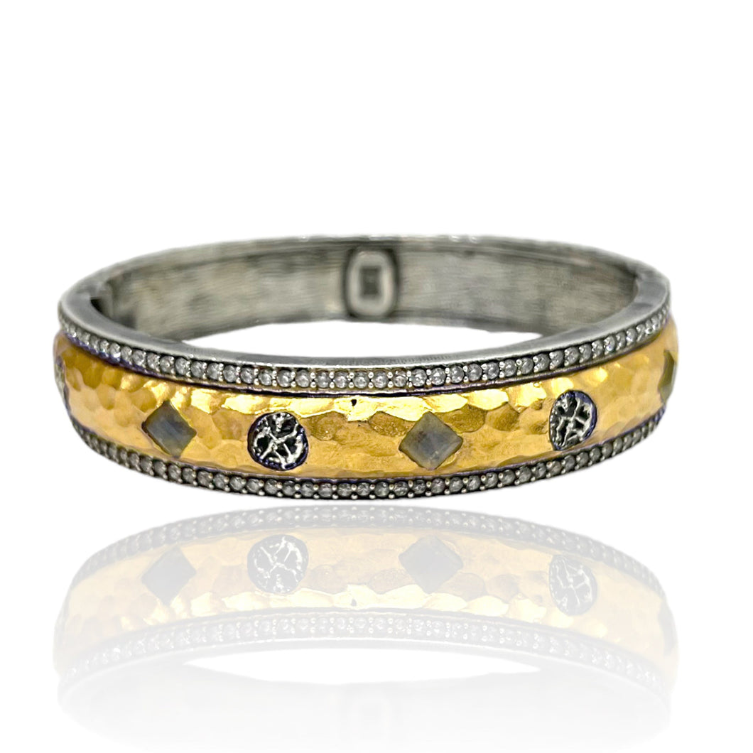 Gold and Vintage Silver Labradorite Mota Coin Bangle