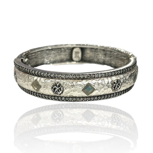 Vintage Silver and Satin Silver Labradorite Mota Coin Bangle