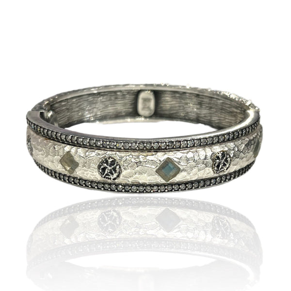 Vintage Silver and Satin Silver Labradorite Mota Coin Bangle