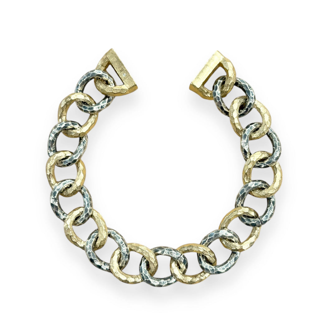 Two Tone Mini Chariot Hammered Link Bracelet