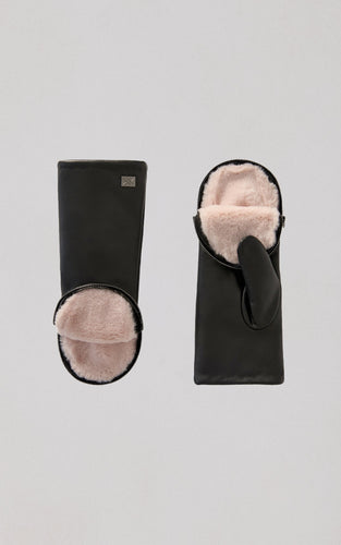 Beatrice Leather Fur Lined Mitten-Rose Quartz