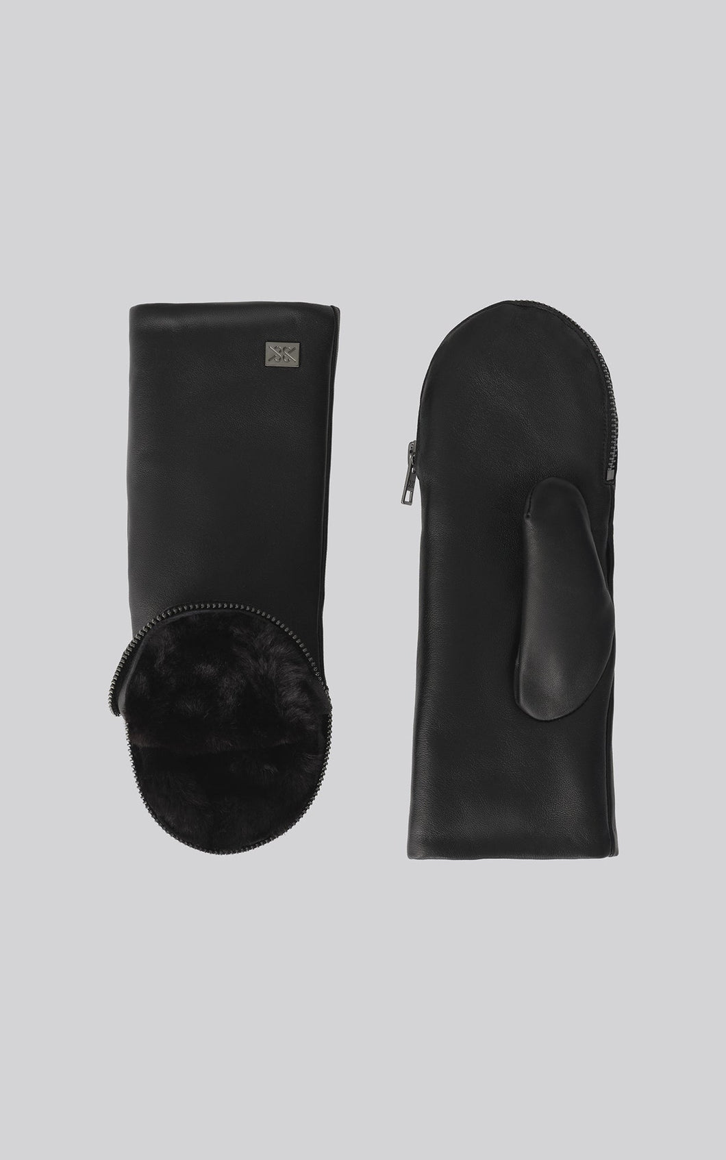 Betrice Leather Mitten-Black