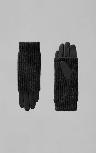 Carmel Leather Knit Lining Gloves-Black
