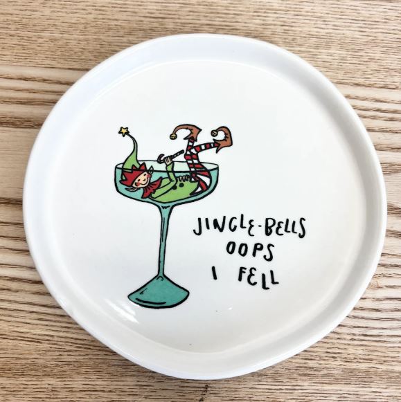 Jingle Bells Oops I Fell Stoneware Plate