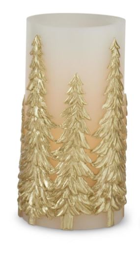 Gold Embossed Trees LED Pillar Candle-Large