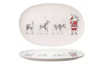 Santa Leading Reindeer Oval Stoneware Serving Platter