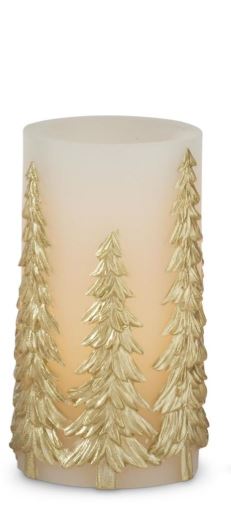 Gold Embossed Trees LED Pillar Candle-Medium
