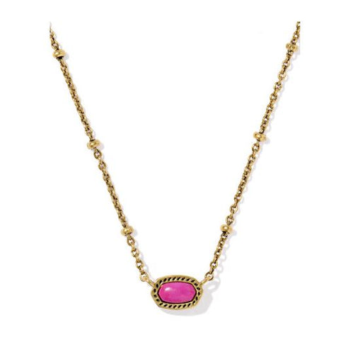 Mini Elisa Satellite Gold Short Pendant Necklace-Dark Fuchsia Magnesite