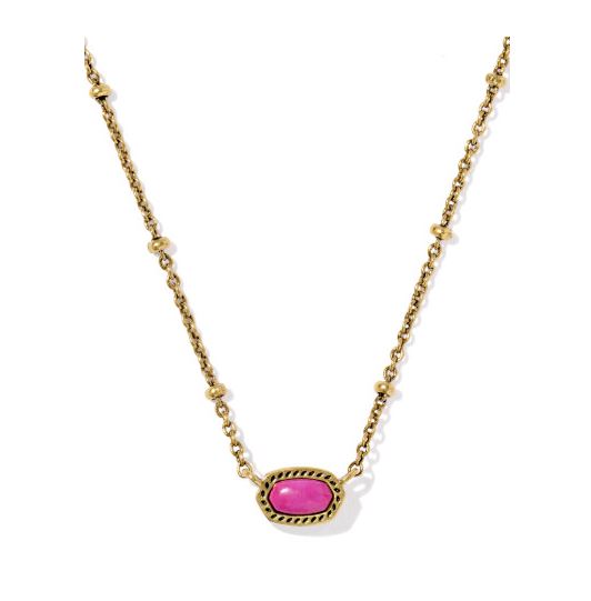 Mini Elisa Satellite Gold Short Pendant Necklace-Dark Fuchsia Magnesite