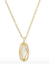 Elle Lattice Frame Long Gold Pendant Necklace-Ivory Mother of Pearl