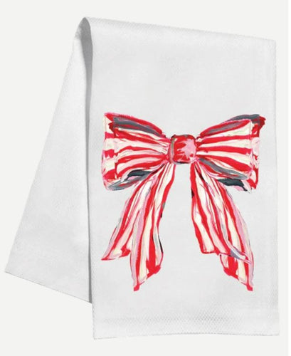 Red and White Striped Bow Kitchen Towel